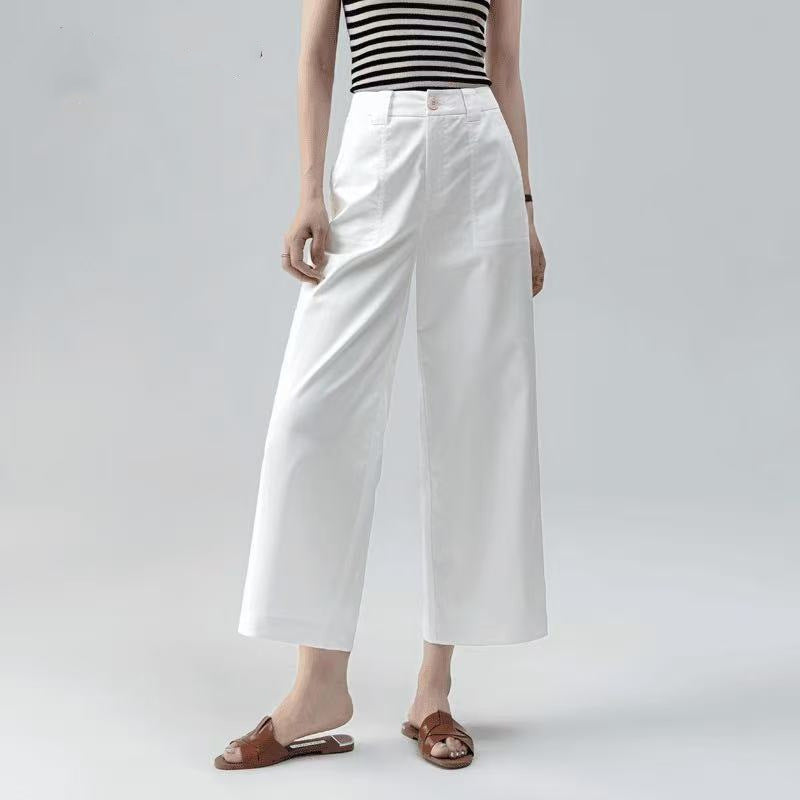 Womens High Waist Wide Leg Cropped Pants