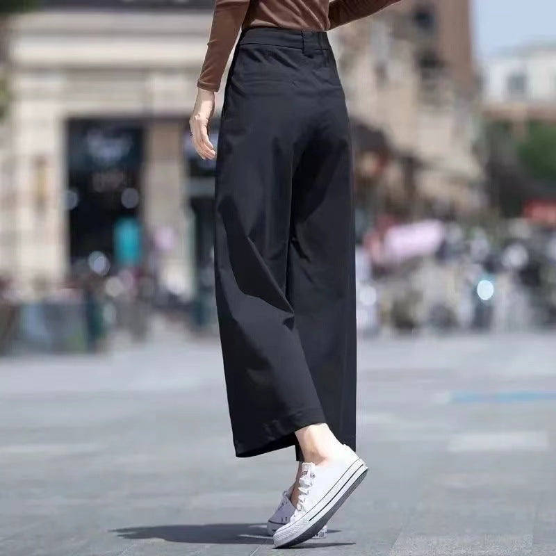 Womens High Waist Wide Leg Cropped Pants