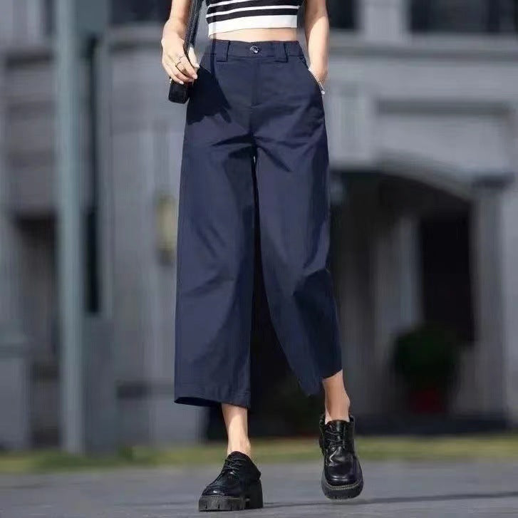 Womens High Waist Wide Leg Cropped Pants