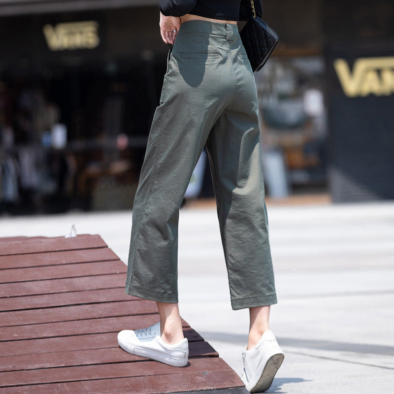 Womens High Waist Wide Leg Cropped Pants