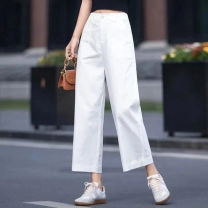 Womens High Waist Wide Leg Cropped Pants
