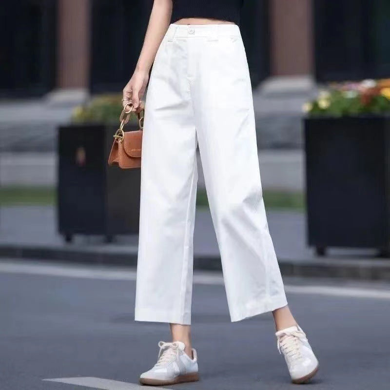 Womens High Waist Wide Leg Cropped Pants