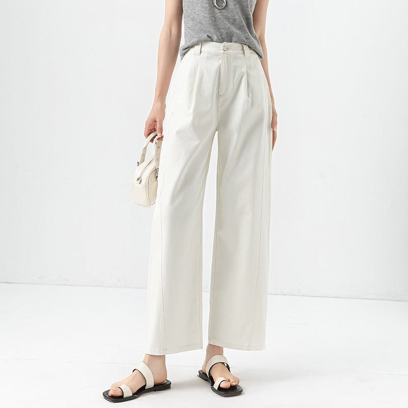 Womens High Waist Wide Leg Cropped Pants