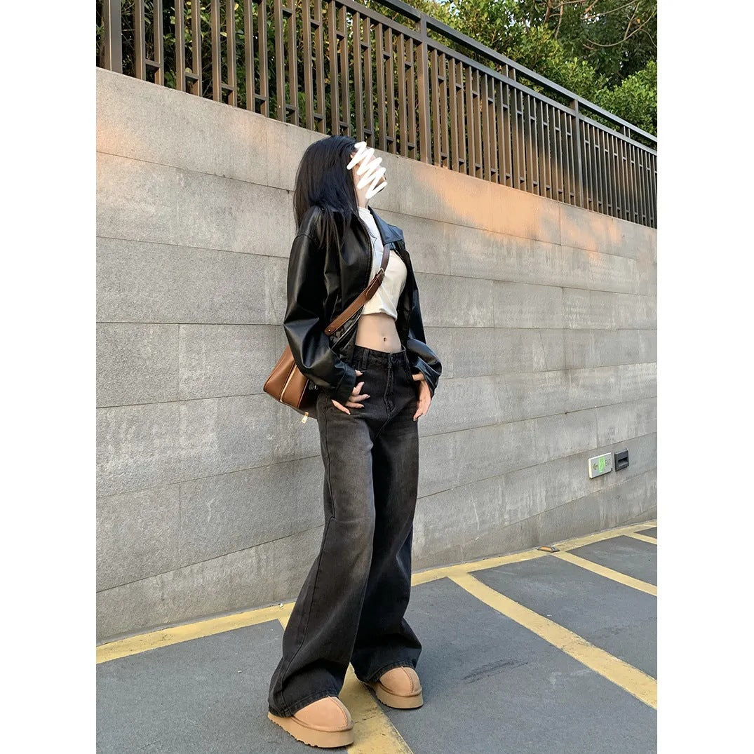 Womens High Waist Wide Leg Denim Pants