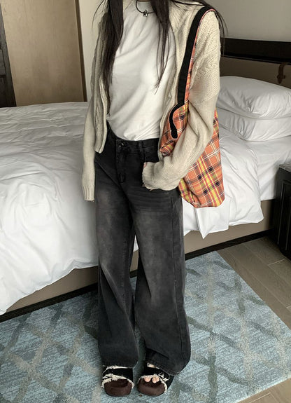 Womens High Waist Wide Leg Denim Pants