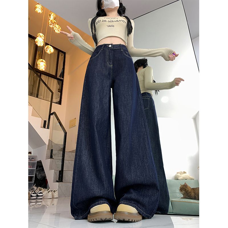 Womens High Waist Wide Leg Denim Pants