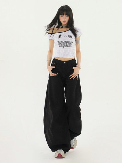Womens High Waist Wide Leg Denim Pants