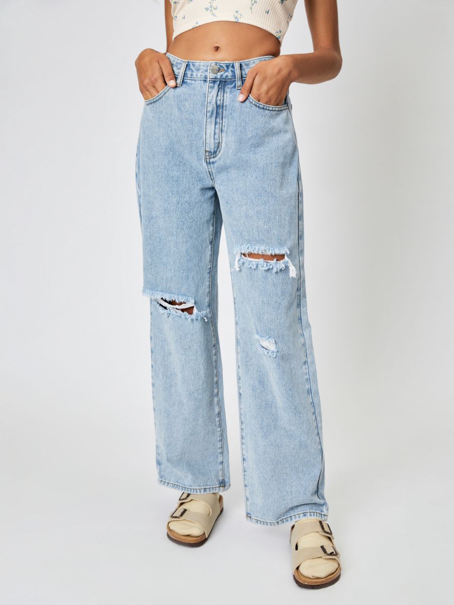 Womens High Waist Wide Leg Denim Pants