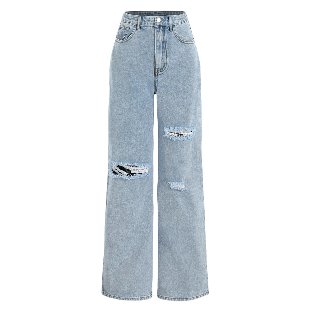 Womens High Waist Wide Leg Denim Pants
