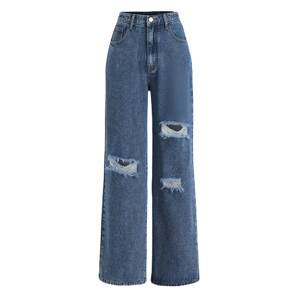 Womens High Waist Wide Leg Denim Pants