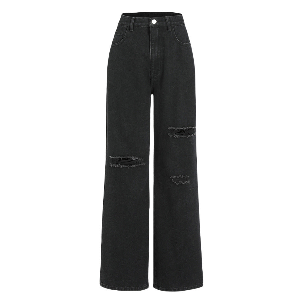 Womens High Waist Wide Leg Denim Pants