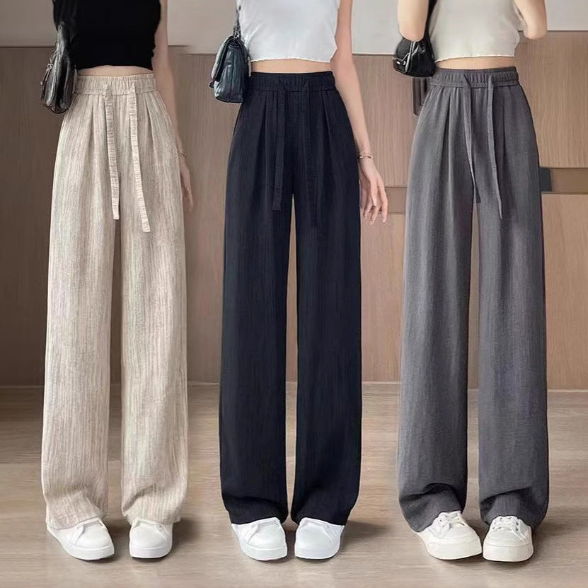 Womens High Waist Wide Leg Ice Silk Pants