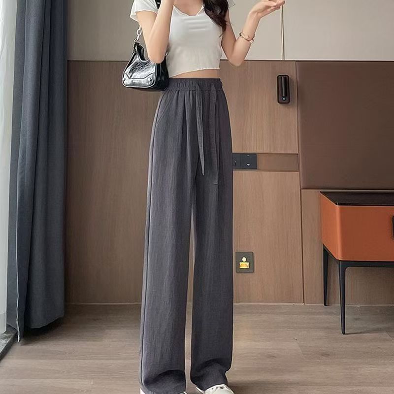 Womens High Waist Wide Leg Ice Silk Pants