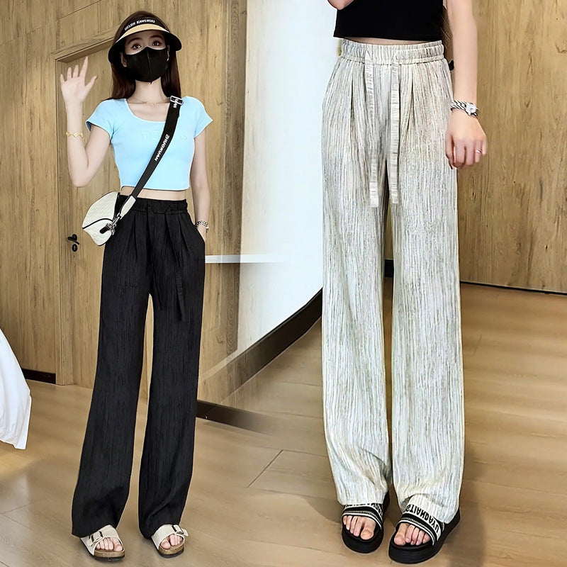 Womens High Waist Wide Leg Ice Silk Pants