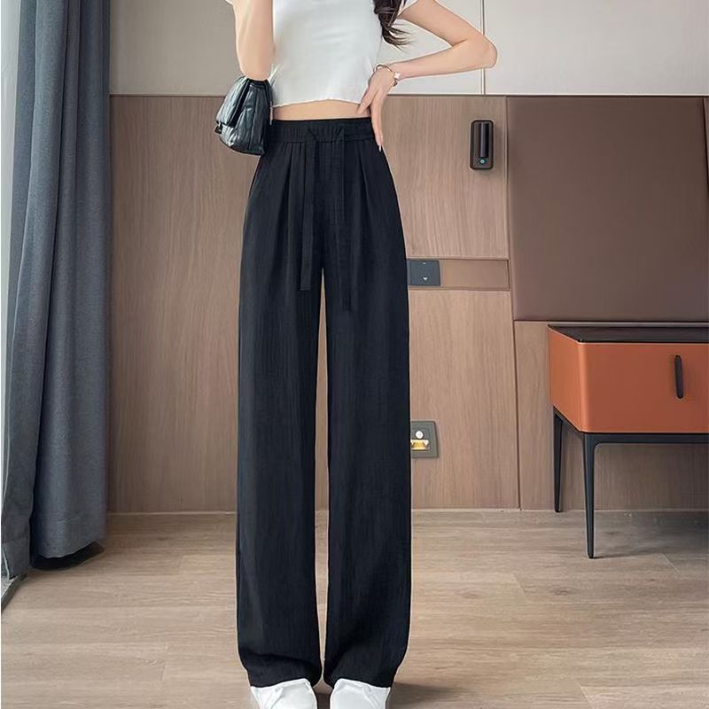 Womens High Waist Wide Leg Ice Silk Pants