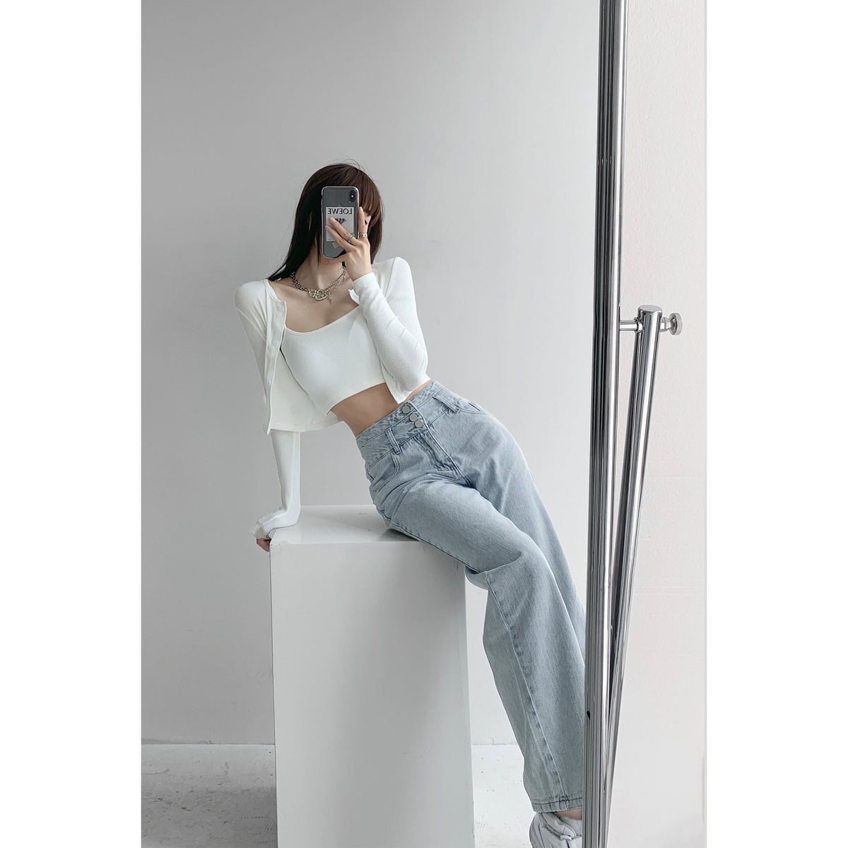 Womens High Waist Wide Leg Jeans
