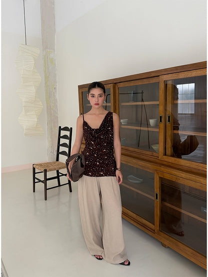 Womens High Waist Wide Leg Linen Pants