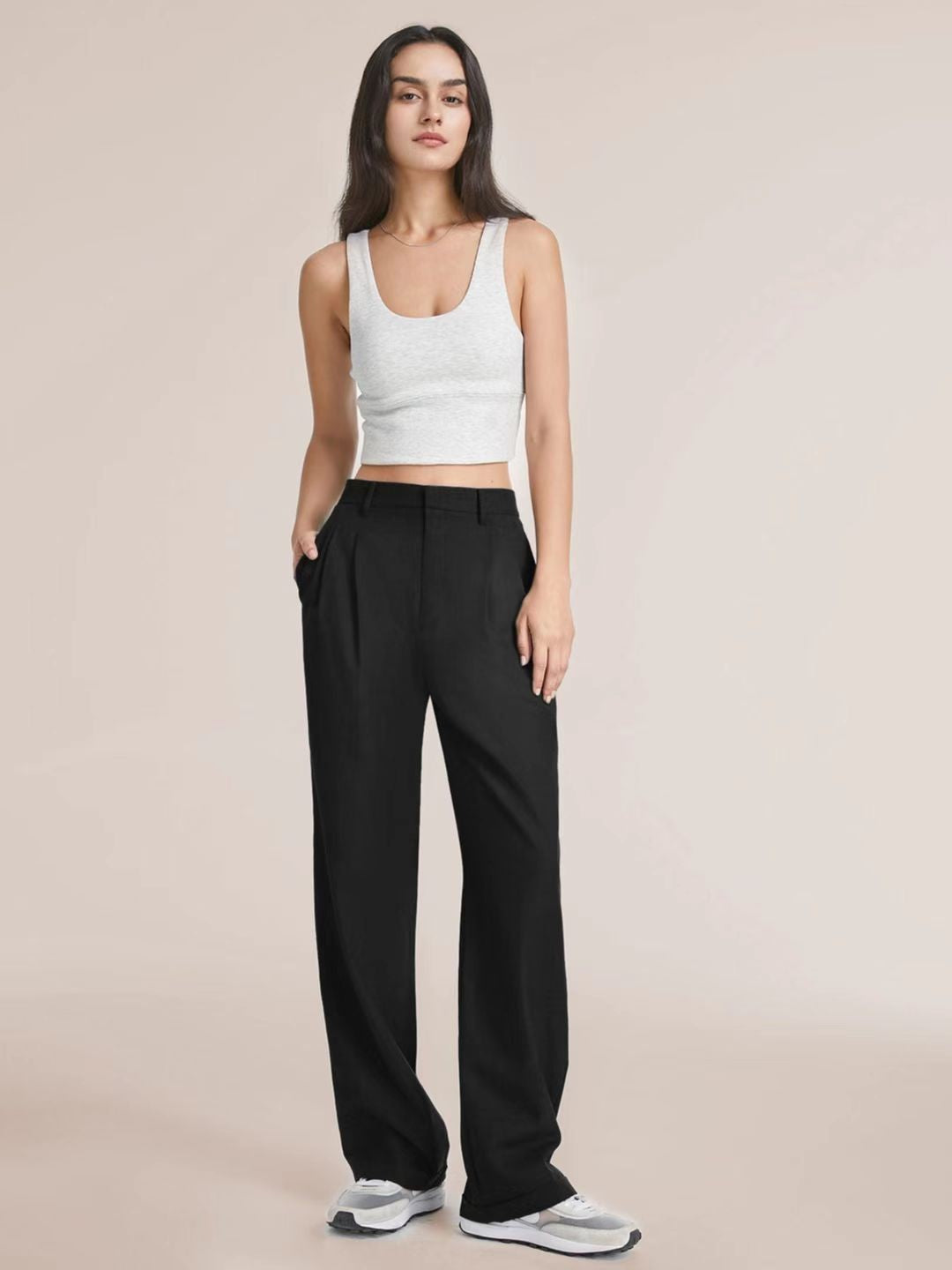 Womens High Waist Wide Leg Trousers