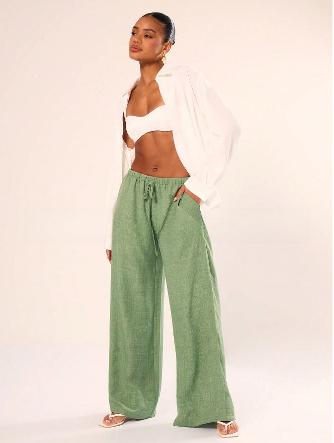 Womens High Waist Wide Leg Yoga Pants with Pockets