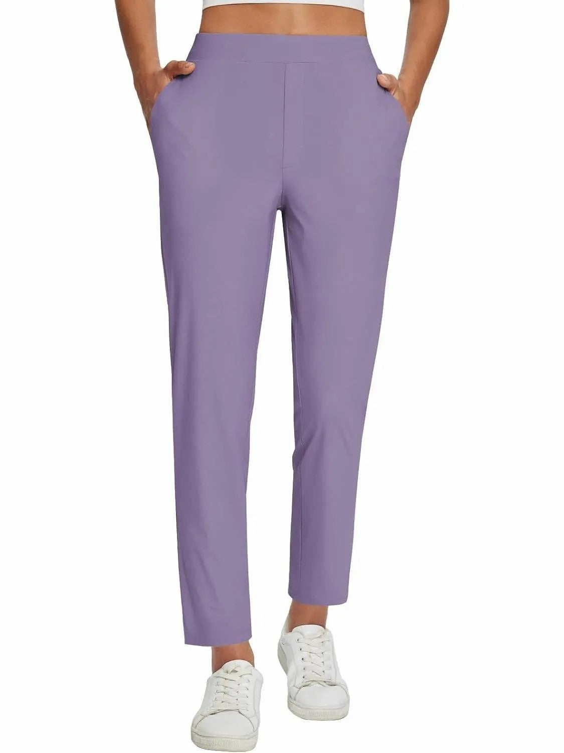 Womens High Waisted Elastic Pocket Casual Pants