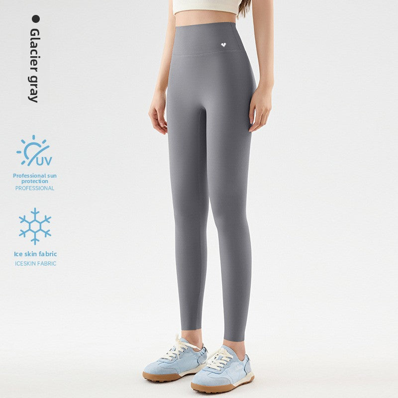 Womens High-Waisted Ice Silk Cropped Leggings