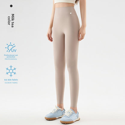 Womens High-Waisted Ice Silk Cropped Leggings
