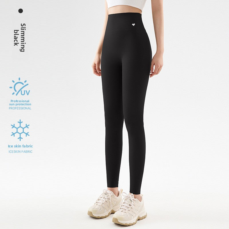 Womens High-Waisted Ice Silk Cropped Leggings