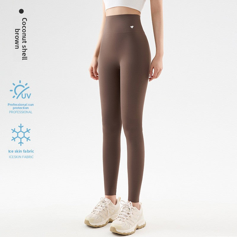 Womens High-Waisted Ice Silk Cropped Leggings