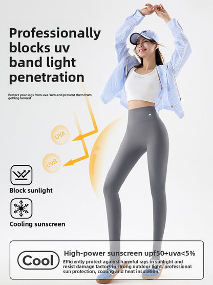 Womens High-Waisted Ice Silk Cropped Leggings