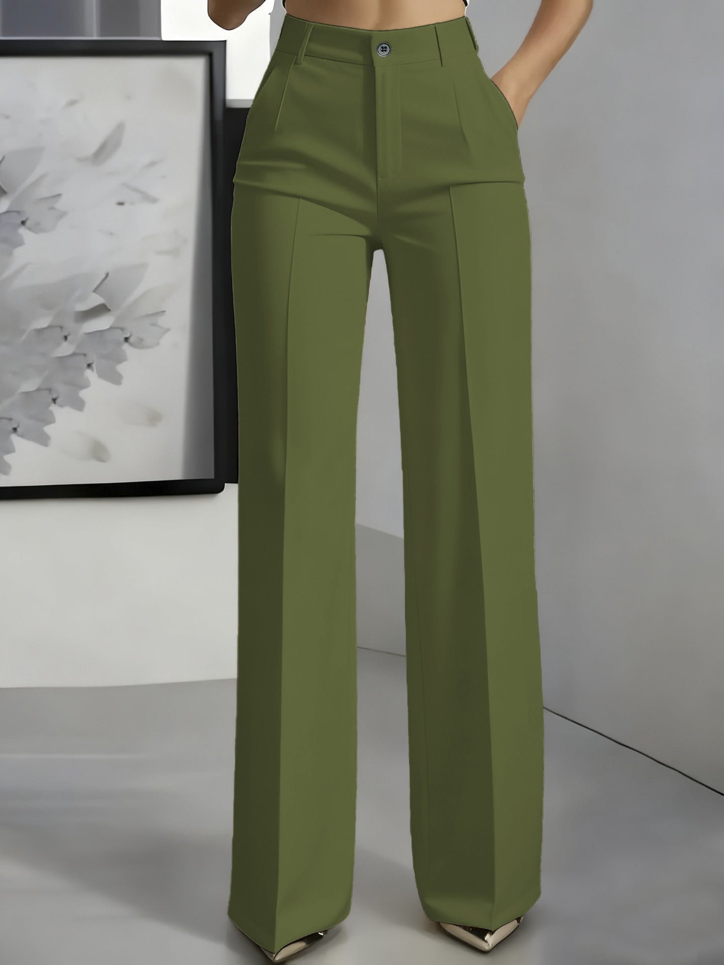 Womens High Waisted Straight Leg Suit Pants