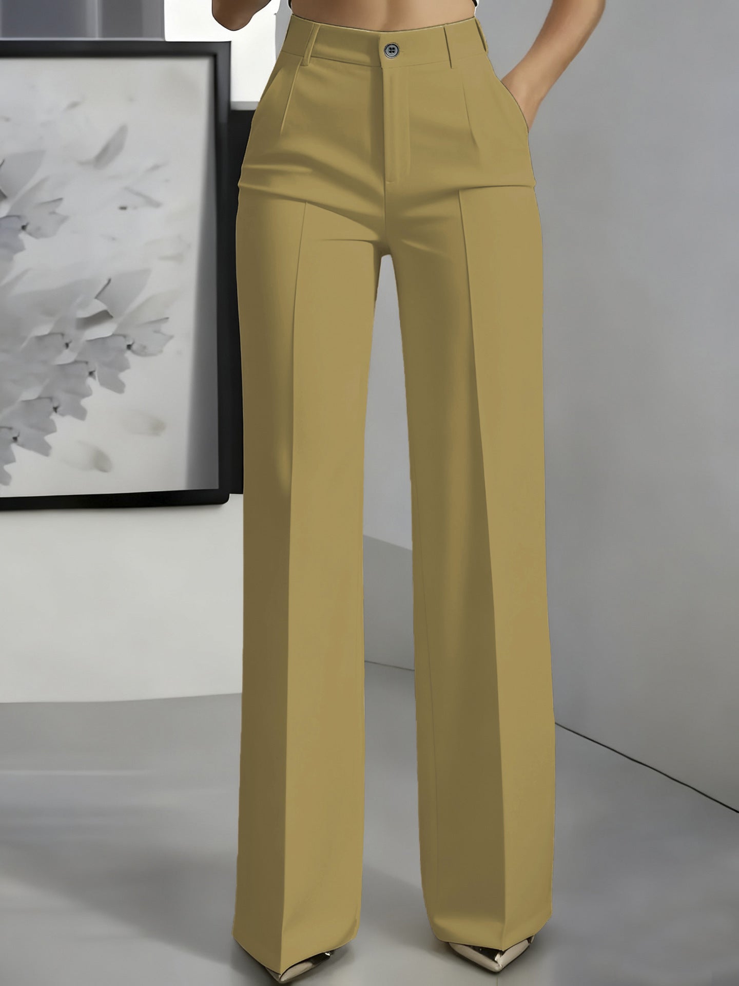 Womens High Waisted Straight Leg Suit Pants