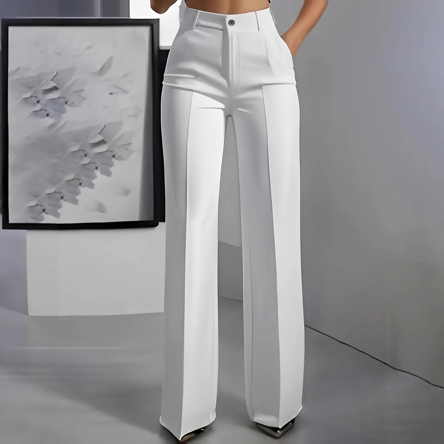 Womens High Waisted Straight Leg Suit Pants