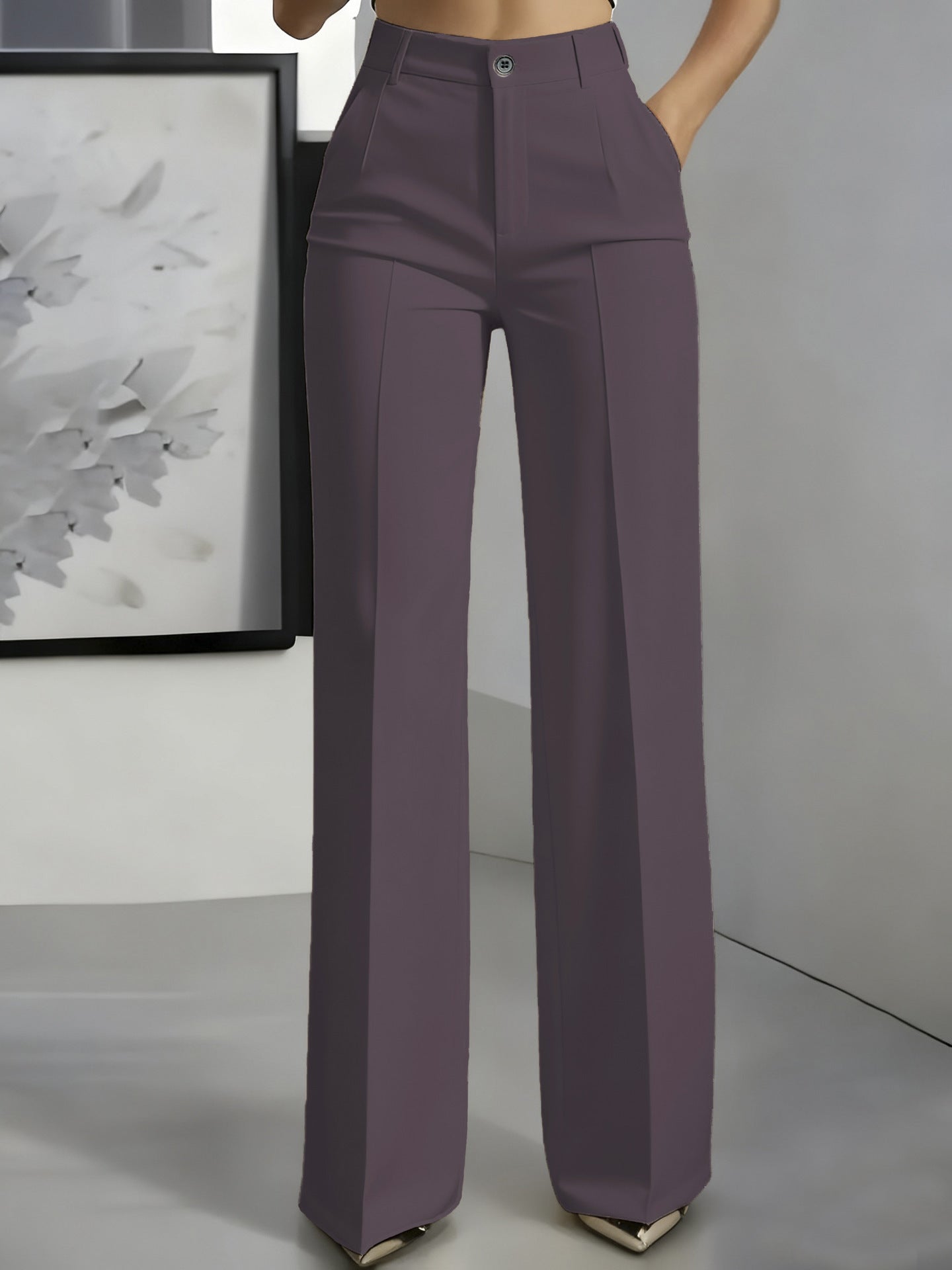 Womens High Waisted Straight Leg Suit Pants