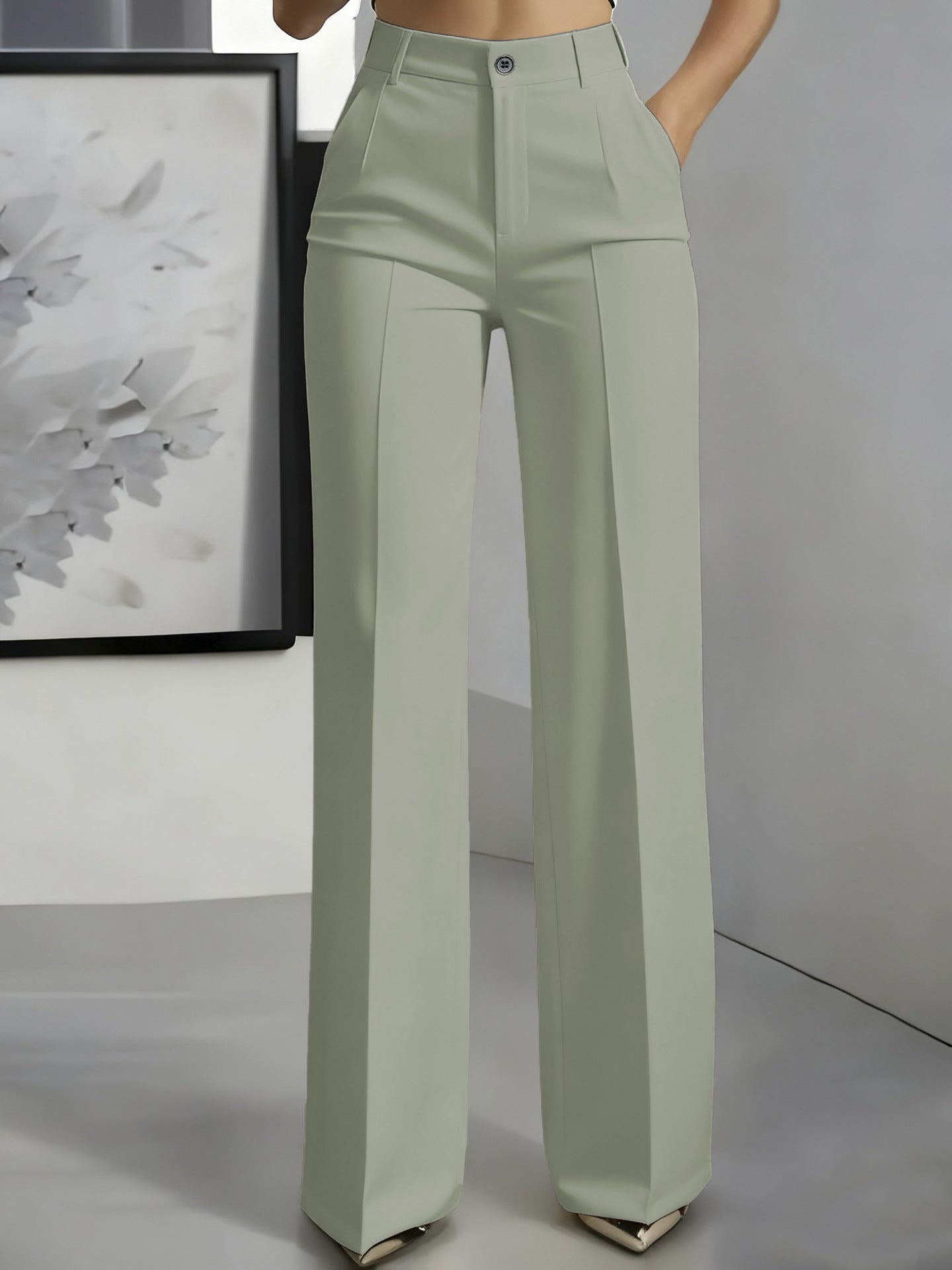 Womens High Waisted Straight Leg Suit Pants