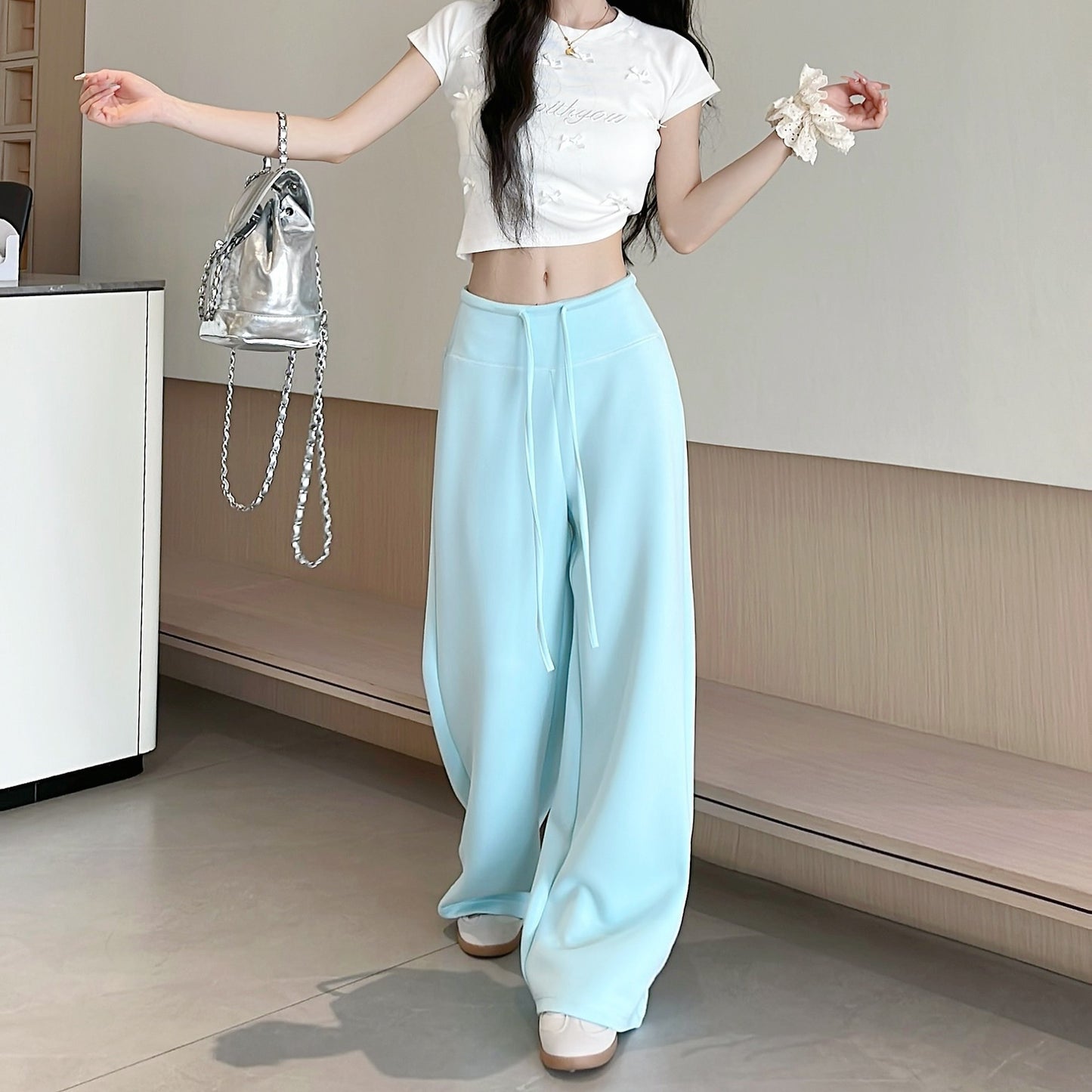 Womens High-Waisted Wide-Leg Sweatpants