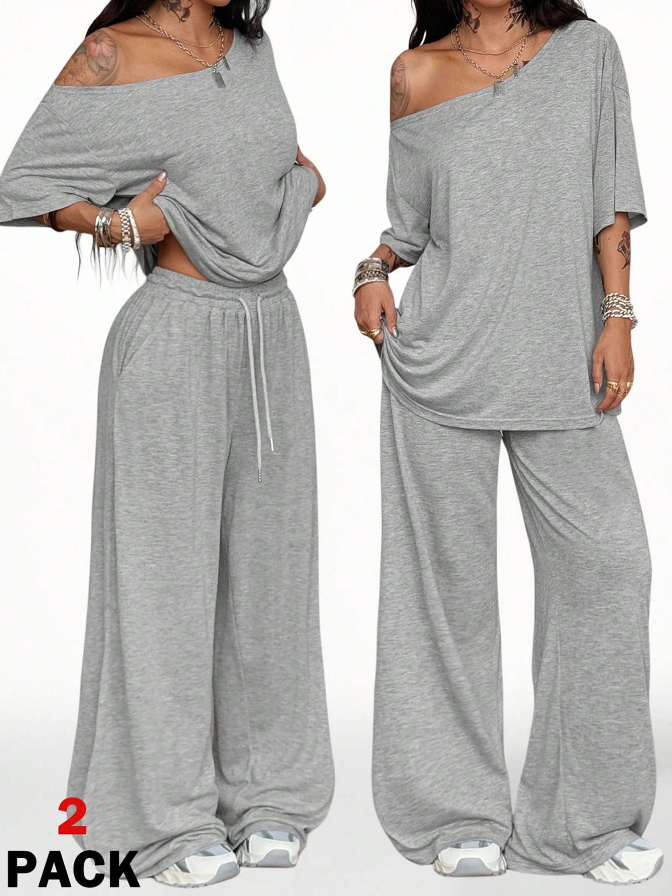 Womens High-Waisted Wide-Leg Sweatpants Set