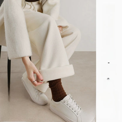 Womens High-Waisted Wide-Leg Wool Blend Pants