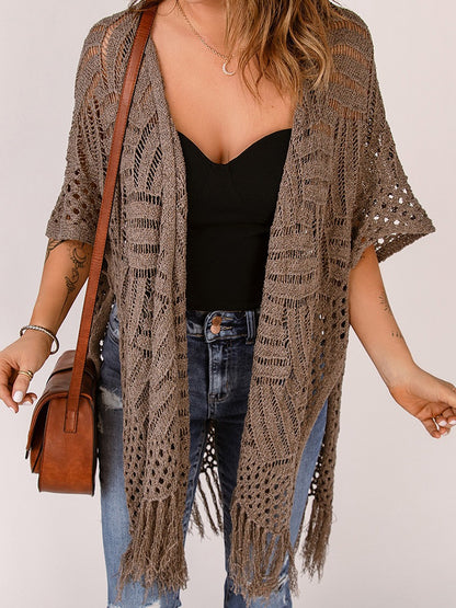 Womens Hollow Tassel Knitted Cardigan