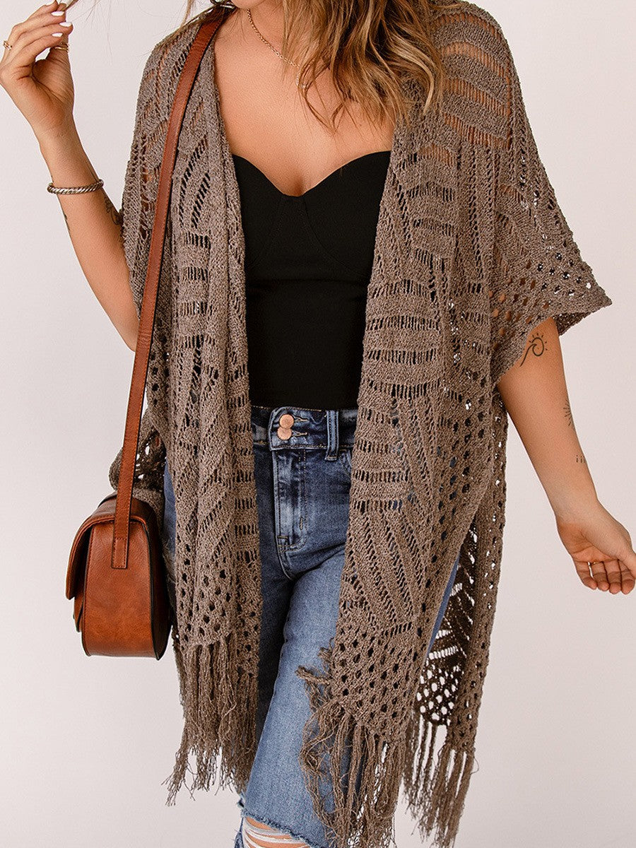 Womens Hollow Tassel Knitted Cardigan