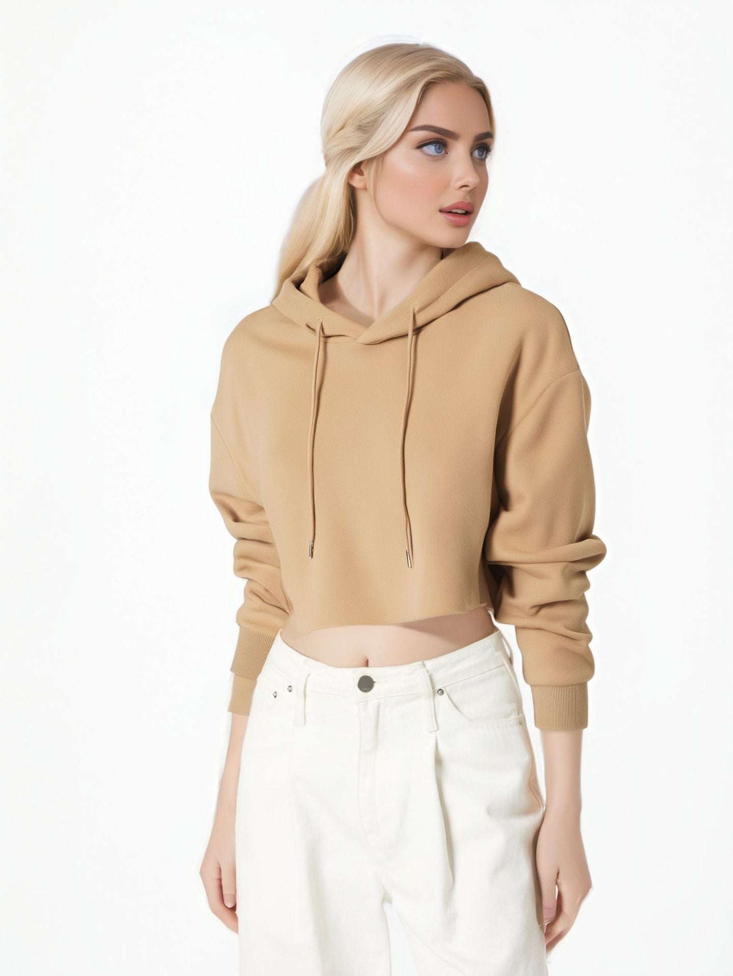Womens Hooded Cropped Velvet Sweater Streetwear Pullover
