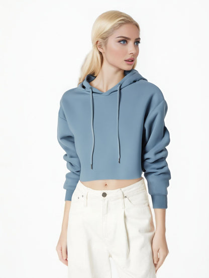 Womens Hooded Cropped Velvet Sweater Streetwear Pullover