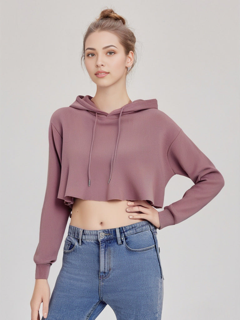 Womens Hooded Cropped Velvet Sweater Streetwear Pullover