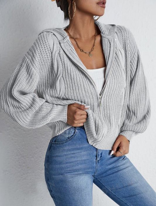 Womens Hooded Knitted Cardigan Sweatshirt
