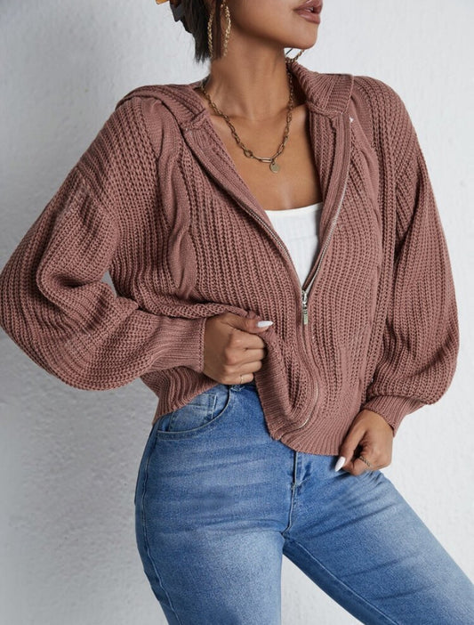 Womens Hooded Knitted Cardigan Sweatshirt