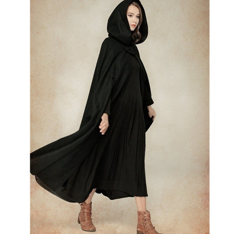 Womens Hooded Shawl Cape Coat