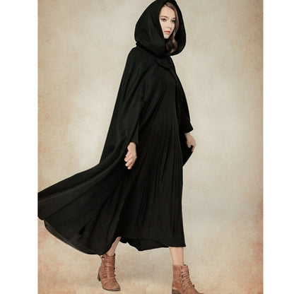 Womens Hooded Shawl Cape Coat