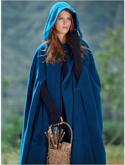 Womens Hooded Shawl Cape Coat