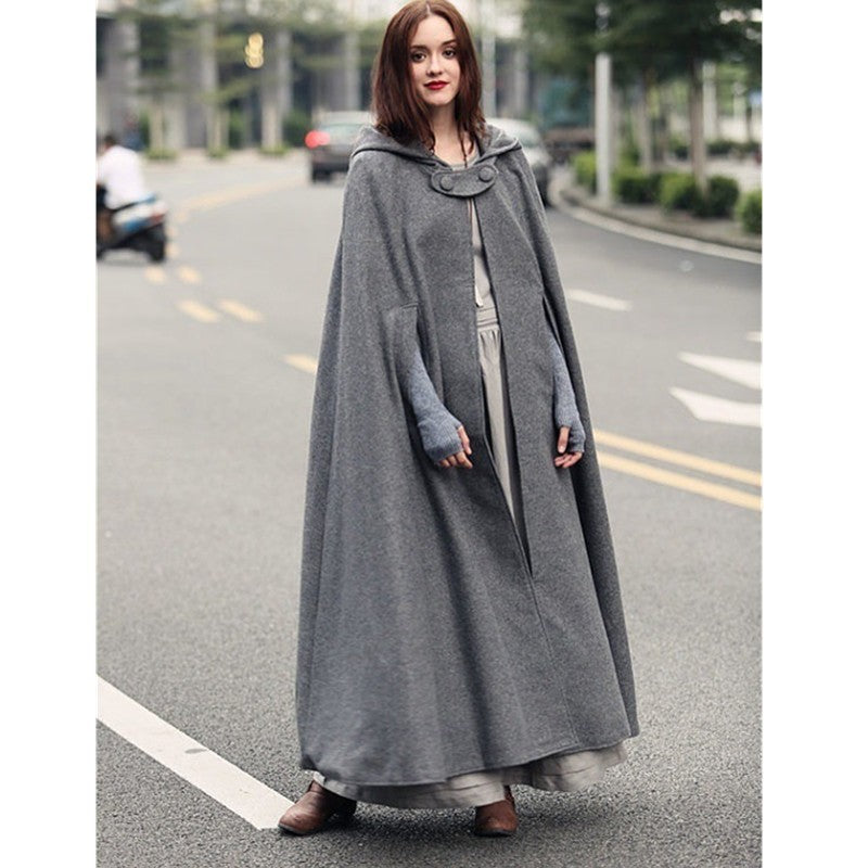 Womens Hooded Shawl Cape Coat