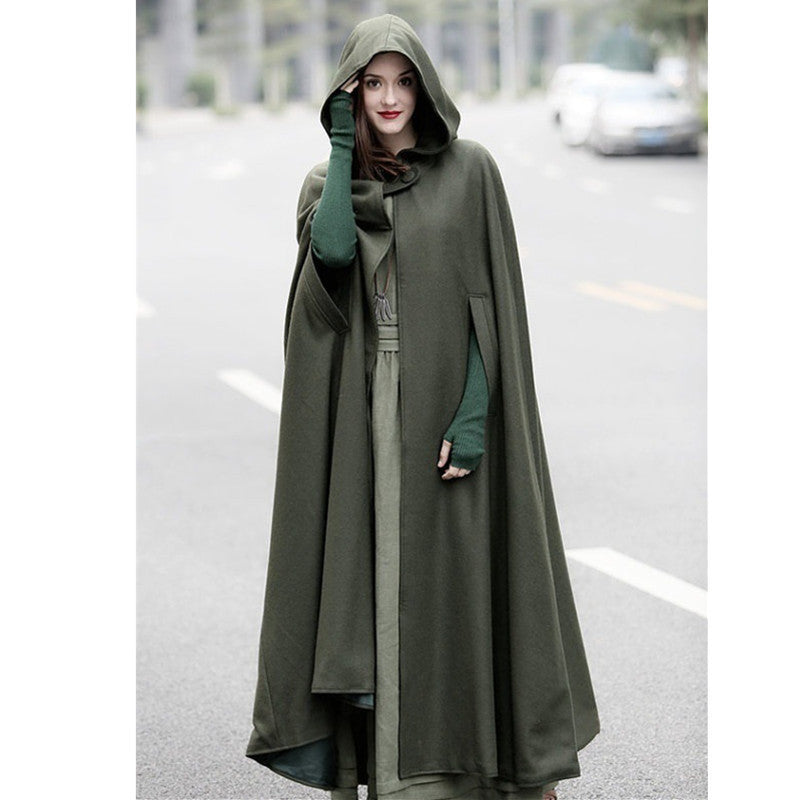 Womens Hooded Shawl Cape Coat