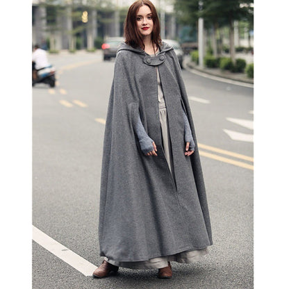 Womens Hooded Shawl Cape Coat